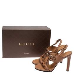 Pre Owned صندل غوتشي ايميلي جلد بيج مزبن هورسبيت بشراشيب فتحة كعب مقاس 38