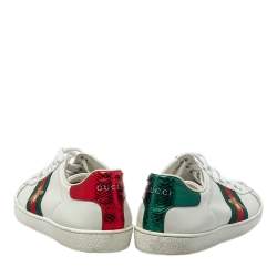 Pre Owned  حذاء  رياضي غوتشي جلد أبيض وكانفاس مزين ويب نحلة مقاس 37.5