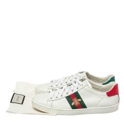 Pre Owned  حذاء  رياضي غوتشي جلد أبيض وكانفاس مزين ويب نحلة مقاس 37.5