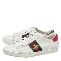 Pre Owned  حذاء  رياضي غوتشي جلد أبيض وكانفاس مزين ويب نحلة مقاس 37.5