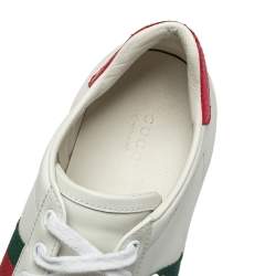 Pre Owned  حذاء  رياضي غوتشي جلد أبيض وكانفاس مزين ويب نحلة مقاس 37.5