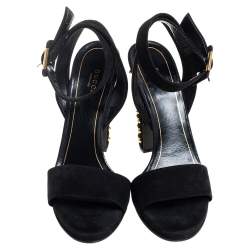 Pre Owned صندل غوتشي سويدي أسود مرصع مقدمة مفتوحة سير كاحل مقاس 41.5