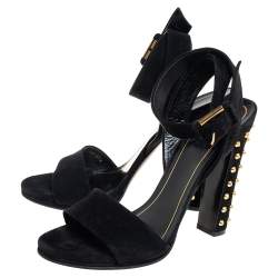Pre Owned صندل غوتشي سويدي أسود مرصع مقدمة مفتوحة سير كاحل مقاس 41.5