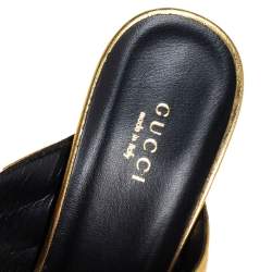 Pre Owned Gucci Metallic Gold Quilted Leather Webby Mules Sandals Size 41.5