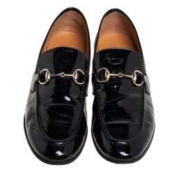مملوكة مسبقًا Gucci Black Patent Leather Horsebit Slip On Loafers Size 36.5