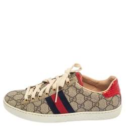 Pre Owned حذاء رياضي غوتشي منخفض من أعلى ويب أيس كانفاس سوبريم جي جي بني/ بيج مقاس 37