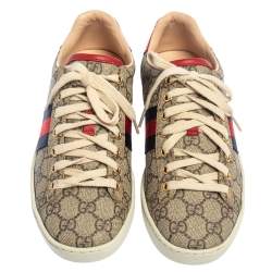 Pre Owned حذاء رياضي غوتشي منخفض من أعلى ويب أيس كانفاس سوبريم جي جي بني/ بيج مقاس 37