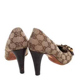 Gucci Brown/Beige GG Canvas Open Toe Pumps Size 39