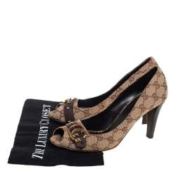Gucci Brown/Beige GG Canvas Open Toe Pumps Size 39