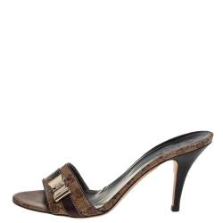 Gucci Brown Crystal Canvas Slip On  Sandals Size 38.5