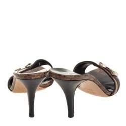 Gucci Brown Crystal Canvas Slip On  Sandals Size 38.5