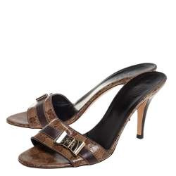 Gucci Brown Crystal Canvas Slip On  Sandals Size 38.5