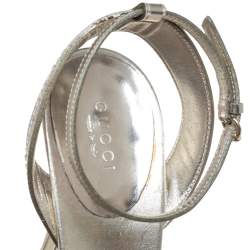 Gucci Silver Leather GG Ankle Strap Sandals Size 38.5