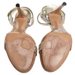 Gucci Silver Leather GG Ankle Strap Sandals Size 38.5