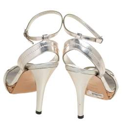 Gucci Silver Leather GG Ankle Strap Sandals Size 38.5