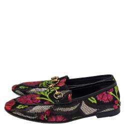 Pre Owned Gucci Multicolor Floral Print Jacquard Jordaan Horsebit Loafers Size 38