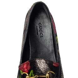 Pre Owned Gucci Multicolor Floral Print Jacquard Jordaan Horsebit Loafers Size 38