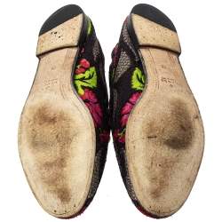 Pre Owned Gucci Multicolor Floral Print Jacquard Jordaan Horsebit Loafers Size 38