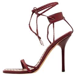 مملوكة مسبقًا Gucci Red Braided Leather Braided Ankle Strap Sandals Size 37.5
