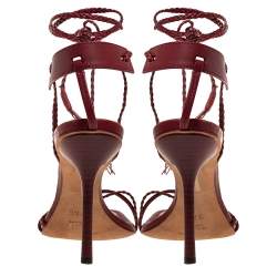 مملوكة مسبقًا Gucci Red Braided Leather Braided Ankle Strap Sandals Size 37.5