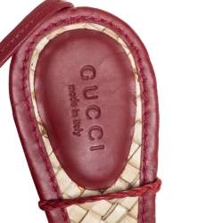 مملوكة مسبقًا Gucci Red Braided Leather Braided Ankle Strap Sandals Size 37.5