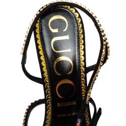 مملوكة مسبقًا Gucci Black Suede Carmen Crystal Embellished Strappy Sandals Size 39