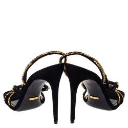 مملوكة مسبقًا Gucci Black Suede Carmen Crystal Embellished Strappy Sandals Size 39
