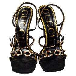 مملوكة مسبقًا Gucci Black Suede Carmen Crystal Embellished Strappy Sandals Size 39