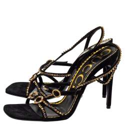 مملوكة مسبقًا Gucci Black Suede Carmen Crystal Embellished Strappy Sandals Size 39