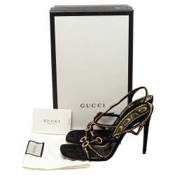 مملوكة مسبقًا Gucci Black Suede Carmen Crystal Embellished Strappy Sandals Size 39