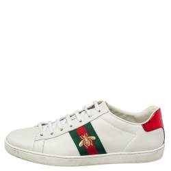 مملوكة مسبقًا Gucci White Leather Ace Embroidered Bee Low Top Sneakers Size 38.5