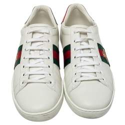 مملوكة مسبقًا Gucci White Leather Ace Embroidered Bee Low Top Sneakers Size 38.5
