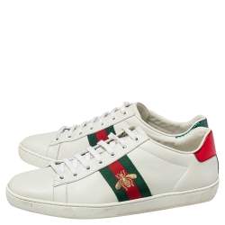 مملوكة مسبقًا Gucci White Leather Ace Embroidered Bee Low Top Sneakers Size 38.5