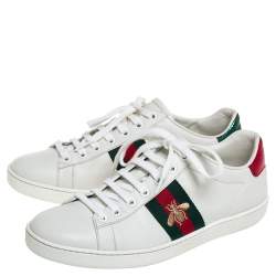 Gucci White Leatther and Canvas Ace Sneakers Size 37.5
