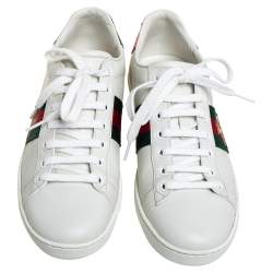 Gucci White Leatther and Canvas Ace Sneakers Size 37.5