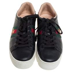 مملوكة مسبقًا Gucci Black Leather Ace Platform Sneakers Size 37