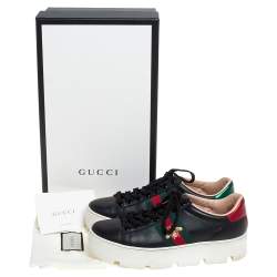 مملوكة مسبقًا Gucci Black Leather Ace Platform Sneakers Size 37