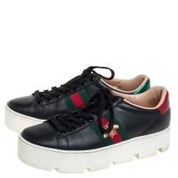 مملوكة مسبقًا Gucci Black Leather Ace Platform Sneakers Size 37