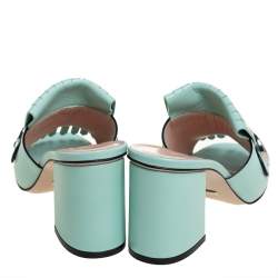 Pre Owned Gucci Blue Leather GG Marmont Fringe Slide Sandals Size 37