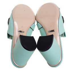 Pre Owned Gucci Blue Leather GG Marmont Fringe Slide Sandals Size 37