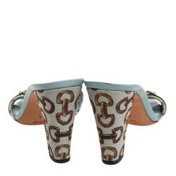 مملوكة مسبقًا Gucci  Blue/Brown Canvas And Leather Bamboo Sandals Size 42