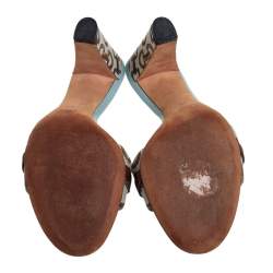 مملوكة مسبقًا Gucci  Blue/Brown Canvas And Leather Bamboo Sandals Size 42