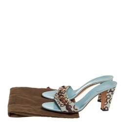مملوكة مسبقًا Gucci  Blue/Brown Canvas And Leather Bamboo Sandals Size 42