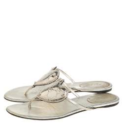 Gucci Gold Leather Logo Thong Sandals Size 41