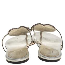 Gucci Gold Leather Logo Thong Sandals Size 41