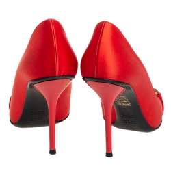 مملوكة مسبقًا حذاء كعب عالي غوتشي مقدمة مفتوحة ساتان برتقالي مقاس 36.5