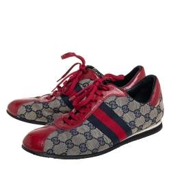 مملوكة مسبقًا Gucci Beige GG Canvas And Red Leather Web Low Top Sneakers Size 38