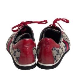 مملوكة مسبقًا Gucci Beige GG Canvas And Red Leather Web Low Top Sneakers Size 38