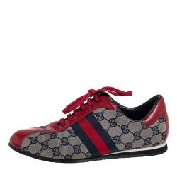 مملوكة مسبقًا Gucci Beige GG Canvas And Red Leather Web Low Top Sneakers Size 38