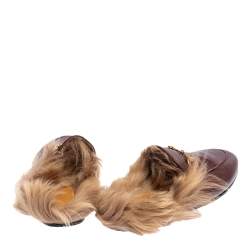 مملوكة مسبقًا Gucci Burgundy Leather And Fur Princetown Horsebit Mules Size 37
